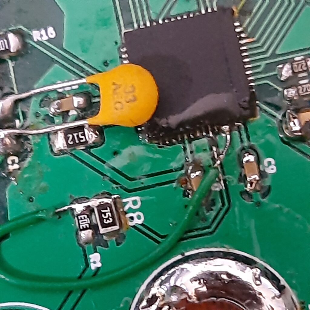 Bodge required for voltage divider to work. (From GPIO 25 to GPIO 27)